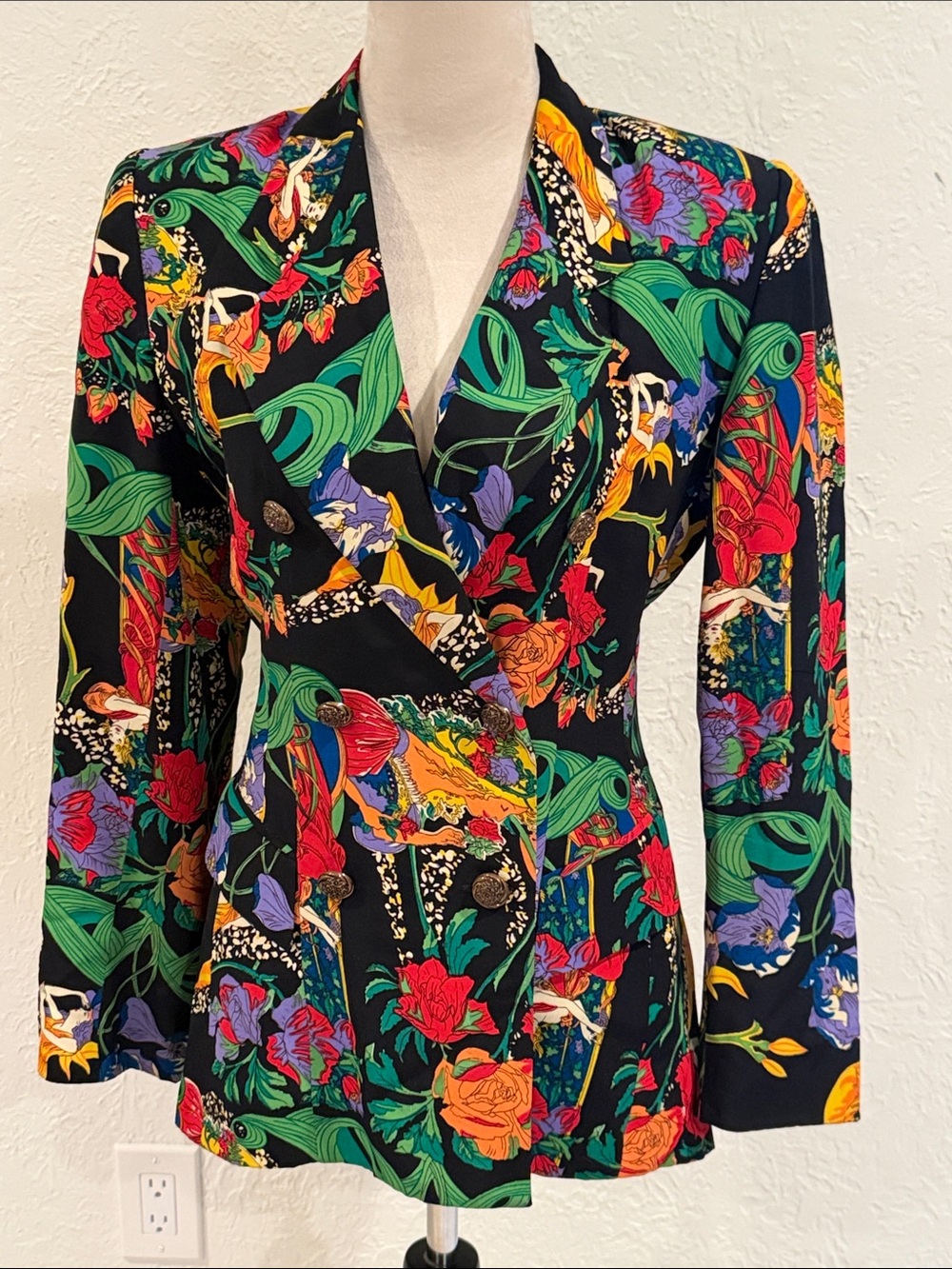 Vintage Alberto Malaki Rayon Art to Wear Floral Blazer Jacket - size 4